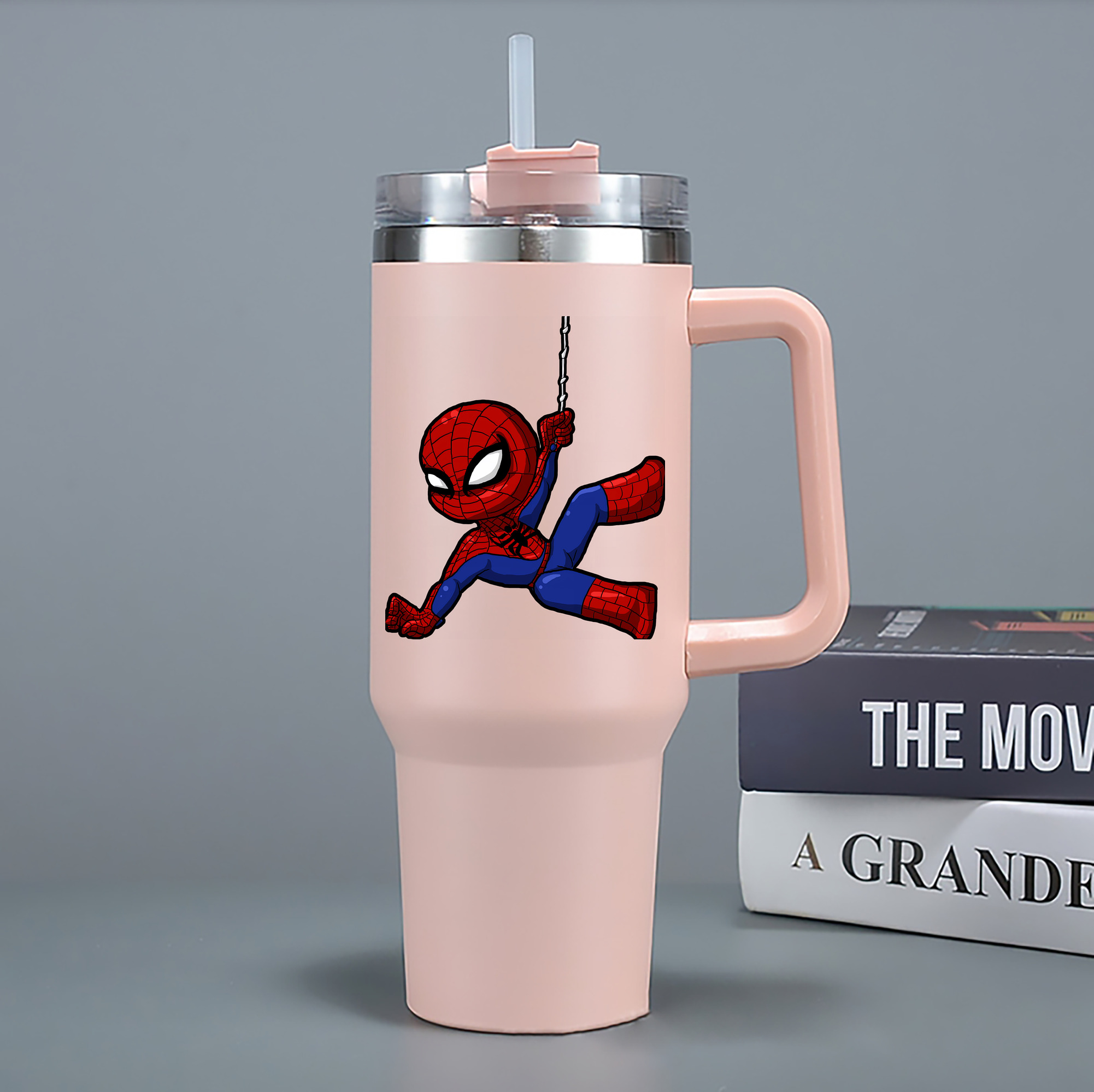 （画像用） Spider Man スパイダーマン 1200mL車用タンブラー - クリスタルステッカー（プラスチックストロー付き）
